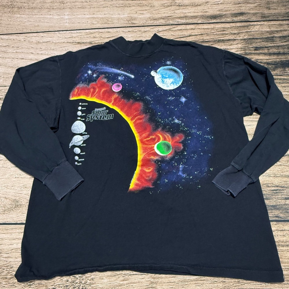 Harlequin Solar System TShirt Men XL Black Peter Kull Space Long Sleeve VTG 1990